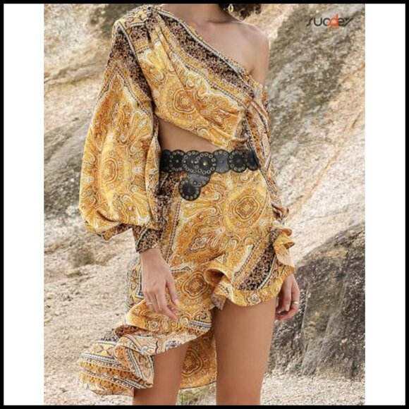 Western Leather Belt Vintage Wide Waist Boho Concho Disc Adjustable Hook Buckle